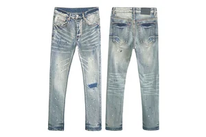 Denim Breathable Straight Jeans for Men New High Quality Denim Pant Cotton Casual Distressed Wash Highstreet