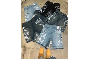 New Arrival Customized Men Zipper Fly Loose Fit 100%Cotton Heavyweight Denim Pants Baggy Jeans Jorts Shorts