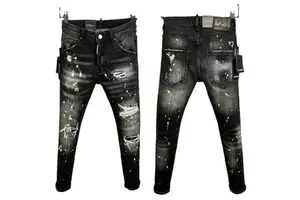 Odm Fashion Paint Splash Distressed Jeans Long Pants Streetwear Mens Washed Jeans