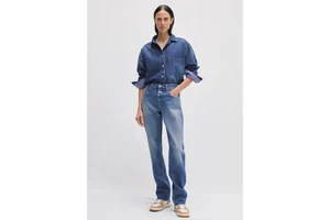 Women's Summer Casual Modest Denim Suit Set Light/Mid/Dark Blue Matching Jacket & Pants Solid Twill Printed Customizable Label