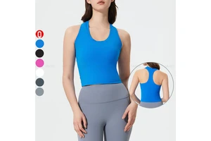 Custom Logo Scoop Neck Yoga Top High Quality Women Running Shockproof Racerback Push up Gym Fitness Tank Top