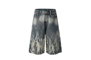 2026 New Design Custom High-quality Y2K Fashionable Men's Streetwear Blue Wash Punk Tie-Dye_Loose Cotton Denim Shorts
