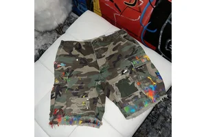 Custom Camouflage Distressed Print Jeans Street Style Men's Colorful Washed Denim Shorts Logo Optional