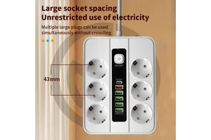 Schuko Extension Socket PD QC Fast Charging Master Switch Child Safety Door Fireproof EU Power Strip For Home Office