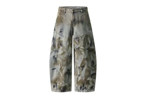American Denim Casual Mid Breathable Dirty Wash Wide Leg Pants Fashion Fit Loose Jeans Distressed Design Vintage New Trend
