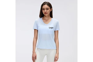 Summer Stylish Thin and Soft Breathable Yoga Tops Fashionable V-neck Mesh High Quality Crop Tops for Women Short Sleeve