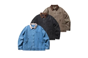 High Quality Mens Cotton Blank Denim Detroit Jacket Full Zip up Custom Vintage Acid Wash Canvas College Jacket