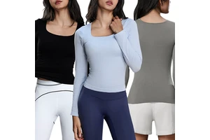 D25176 Classical square Neck Long Sleeve Top with Chest Padding Slim Slim-fitting Sports Top for the Autumn Yoga Top