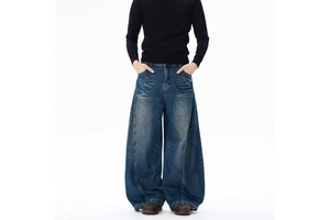 2025 Autumn American Retro Washed Straight Leg Jeans Men's Plus Size Loose Wide Leg Pants Trend High-end Denim Pant