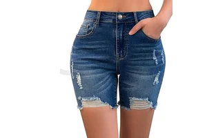 Womens Casual Summer Ripped High Waisted Denim Shorts Stretch Distressed Frayed Raw Hem Jean Shorts Chic Comfortable Look