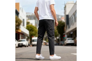 Men's Plus Size Vintage Autumn Solid Mid Waist Straight Black Cargo Denim Jeans High Quality Comfortable