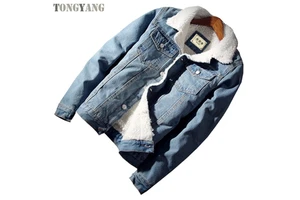 TONGYANG Men Jacket and Coat Trendy Warm Fleece Denim Jacket Winter Fashion Mens Jean Jacket Outwear Male Cowboy Plus Size