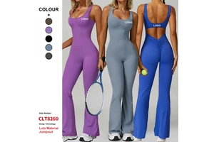 Custom High Quality One Piece Yoga Sports Flared Bodysuit Women Sexy Off-Shoulder Sportswear One Piece Set Gym Workout Jumpsuit