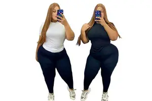 JB2964 Plus Size Fashion Leisure Suit Summer Commuter Offset Printing Belt 2-Piece Set Spandex/Polyester 2 Colors