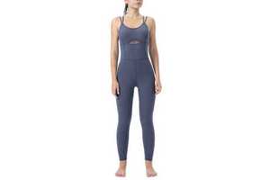 Solid Navy Blue Seamless Yoga Jumpsuit High Waist Full Length Spaghetti Strap Cut-Out Mesh Activewear Women's Fitness Wear