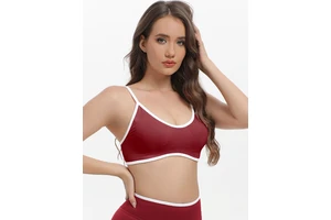 V Neck Contrast Binding Adjustable Straps Sports Bra Quick Dry Nylon Spandex Gym Activewear Hollow Out Backless Women Yoga Bra