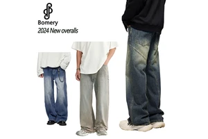 Bomery Men's High Quality Straight Denim Trousers Premium Casual Outing Social Events Mid Waist Autumn Print Colored Pockets ODM