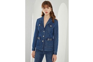 Custom Women Denim Jackets Elegant Ladies Denim Blazer Jacket Solid Jeans Suits Women
