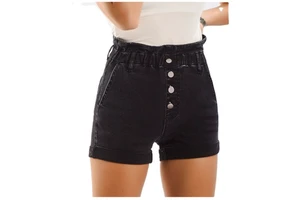 Women Denim Shorts High Waist Loose Hem Casual Short Jeans Elastic Waist Wide Leg Women's Shorts