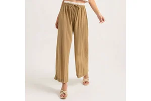 Hot Selling Women's Premium Quality Regular Fit 100% Cotton Breathable Straight Leg Full Length Trousers Made Mid Waist for