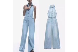 Women's Sleeveless Denim Jumpsuits Long Rompers Playsuits One Piece Overalls Outfit