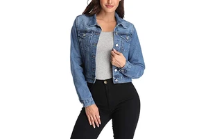 Women's Cropped Long Sleeve Denim Jeans Jacket