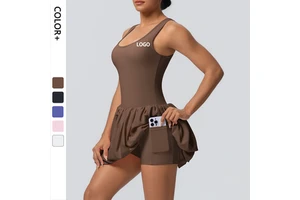 Soft Naked Feeling Exercise Dress Women Lightweight Breathable Activewear Dress High Elasticity Workout Jumpsuit