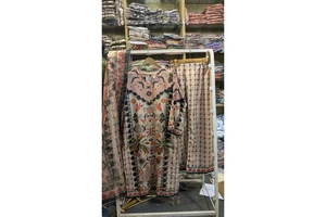 FUSION Long Length 3-Piece Chiffon Suit Plus Size Series SL00252 Casual Style Tassel Pattern Floral/Abstract Print Pakistani