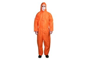 Orange White Disposable Coverall Microporous PE for Industrial Safety Cleanroom Clothing Breathable Anti-Static Hazmat Suit