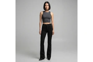 Fashion Women High Waisted Black Flare Jeans Loose Fit Bootcut Denim Pants Retro Bell Bottom Streetwear Breathable 100% Cotton