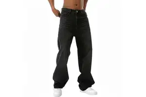 New Fashion Casual Denim Men's Jeans Fit Loose Denim Cotton Soft Long High Waist Vintage Stone Washed Black Jeans For Men