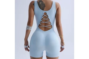 Quick-drying Women's Yoga Sportswear One-Piece Jumpsuit with Shorts and Elastic Waist for Fitness Cycling Running Summer