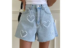 High Waist Washed Printed Women's Denim Shorts New Spring Summer Casual Jeans Chic Straight Pants Female