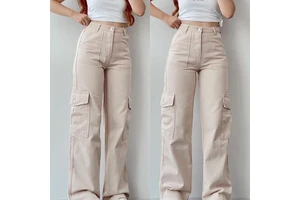 Custom Plus Size Casual Fashion Cargo Trousers Cotton Multi Pocket Loose Straight Wide Leg Pants for Women