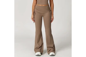 Women's High-Waisted Flared Yoga Pants Folded Loose-Fitting Wide-Leg Solid Outdoor Running Fitness Flared Pants Long Slimming