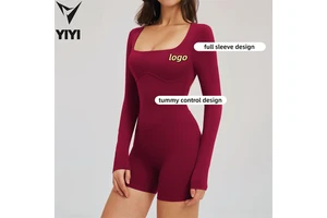 Outdoor Workout Running Sport Jumpsuits Full Sleeve Hollow Out Back Women Gym Yoga Dance Fitness Active Wear One Pieces Bodysuit