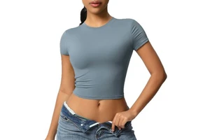 Women's Cross-border Double-sided Spandex/Nylon Solid Simple Casual Tight-fitting Quick-drying Pilates Top Yoga Wear
