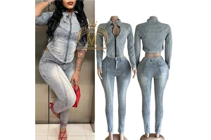 Winter Fall Women's Denim Outfits Stretch Irregular Crop Jacket+Jeans 2 Piece Sets Ladies Y2K Denim Jeans Two Piece Sets Women