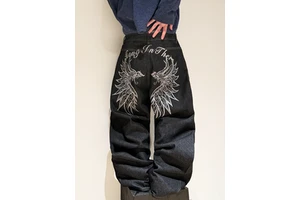 Custom Logo Men's Stonewashed Denim Jean Pants Vintage Baggy Style Straight Leg Embroidery Hip Hop Fashion New Jeans