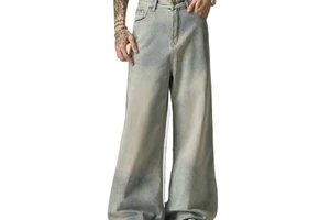 Wide-Leg Vintage Wash Carpenter-Style Jeans Sale Price & Oversize Vintage Fit Pant with Mid Waist Faded Black-Plus Size