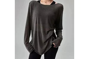 Women Loose Yoga Cover Top Long Sleeve Breathable Running Fitness TShirt Activewear Gym Workout Sportswear OEM Factory Front