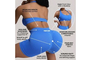 Custom Logo Ropa Deportiva Mujer Sports Wear Seamless Sports Bra And Scrunch Butt Shorts Yoga Gym Fitness Workout Set For Women