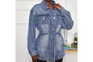 Denim Jacket Women 2022 Hight Street Fall Long Sleeve Mid-length Denim Jacket With Belt Women Jackets and Coats 2021