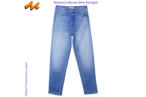 Women's Slim Straight Denim Jeans Casual Party High Waist Stonewashed Rivet Coolmax Temperature Regulating Full Length 11.62 OZ