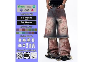 YSJY OEM Manufacturer Custom Stone Wash Vintage Double Knee Leg Carpenter Pants Retro Vintage Distressed Denim Pants for Men