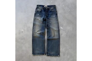 Custom Vintage Washed Straight Leg Men's Jeans Distressed Streetwear Baggy Denim Pants High Street Loose Fit Trousers Retro Male