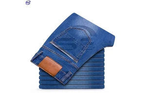 Men's High Waist Regular Fit Coated Denim Jeans High Street Style Plus Size Cotton Casual Blue Button Fly