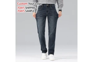 Custom High Quality Fashion Stretch Blue Denim Casual Light Wash Baggy Straight-leg Fit Men's Jeans