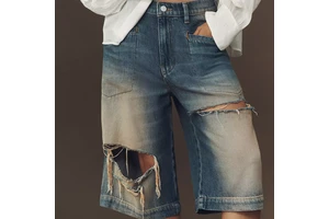 Customized Y2K Destroyed Washed Denim Shorts Baggy Knee Length Distressed Jorts Vintage Relaxed Fit Women Shorts
