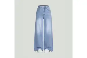 Women's Casual Vintage Gothic Summer Solid Breathable Eco-Friendly Waterproof Button Straight Regular Fit High Waist Light Denim